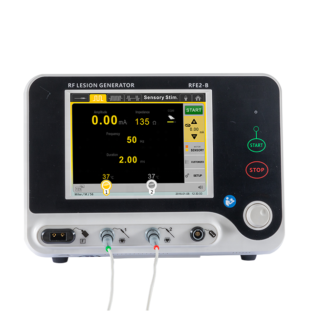 2-kanaals RF-lesiegenerator met MDR CE voor pijnbeheersing met impedantiemonitoring en thermische radiofrequentiemodi